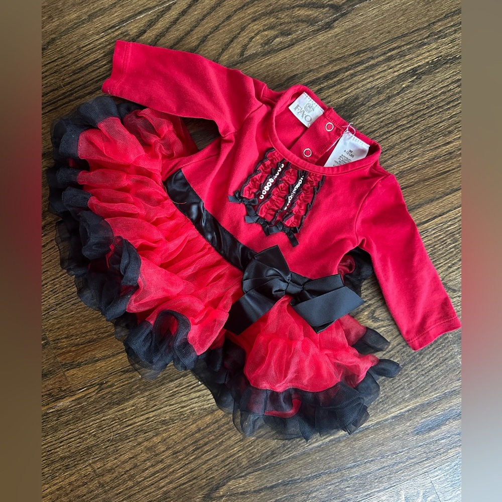 FAO 3 Month Baby Girl Red and Black Ruffle Dress * Worn Once